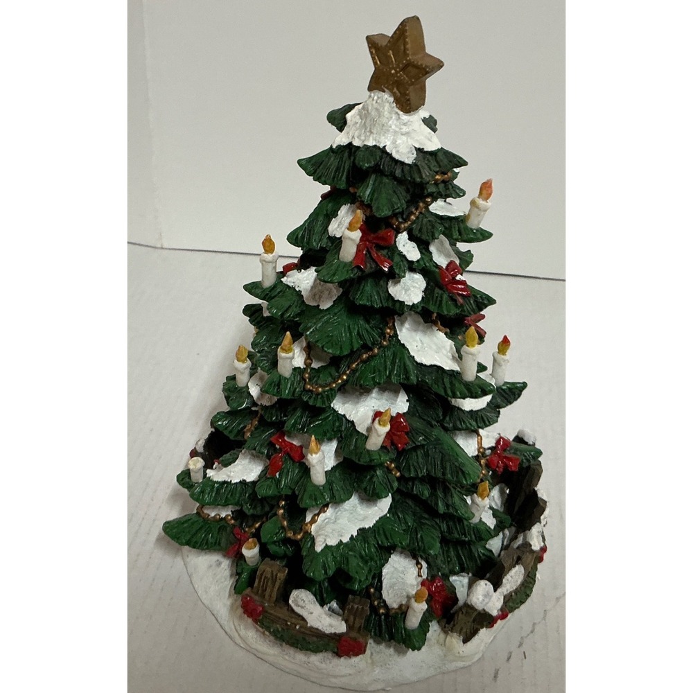 St. Nicholas Square Christmas Village TREE ONLY Snow Red Bows Star 7.5in